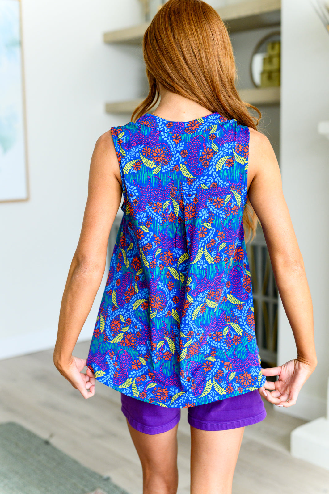 Lizzy Tank Top in Royal and Red Abstract - Mack and Mav Boutique