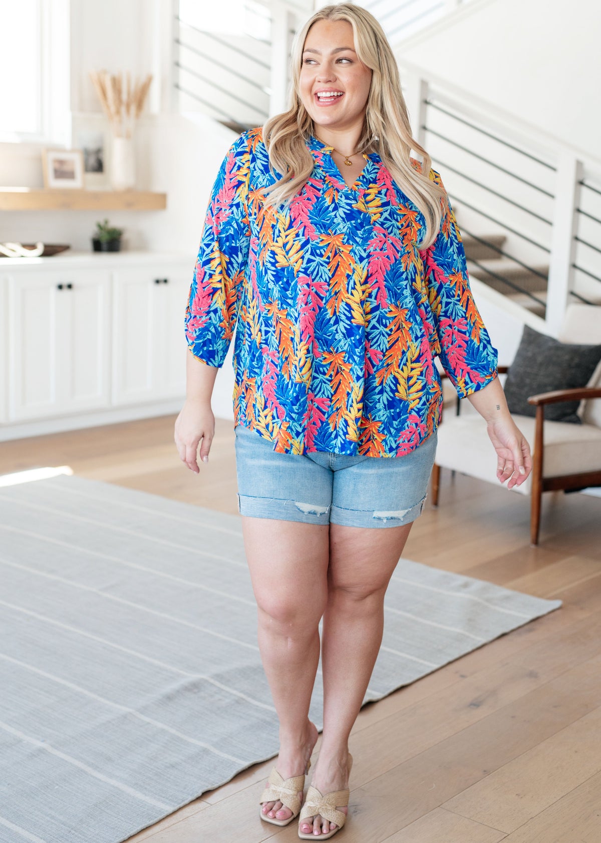 Lizzy Top in Blue and Pink Branches - Mack and Mav Boutique