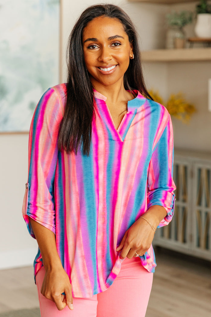 Lizzy Top in Blue and Pink Stripe - Mack and Mav Boutique