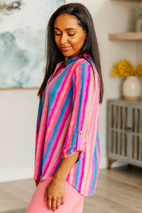 Lizzy Top in Blue and Pink Stripe - Mack and Mav Boutique