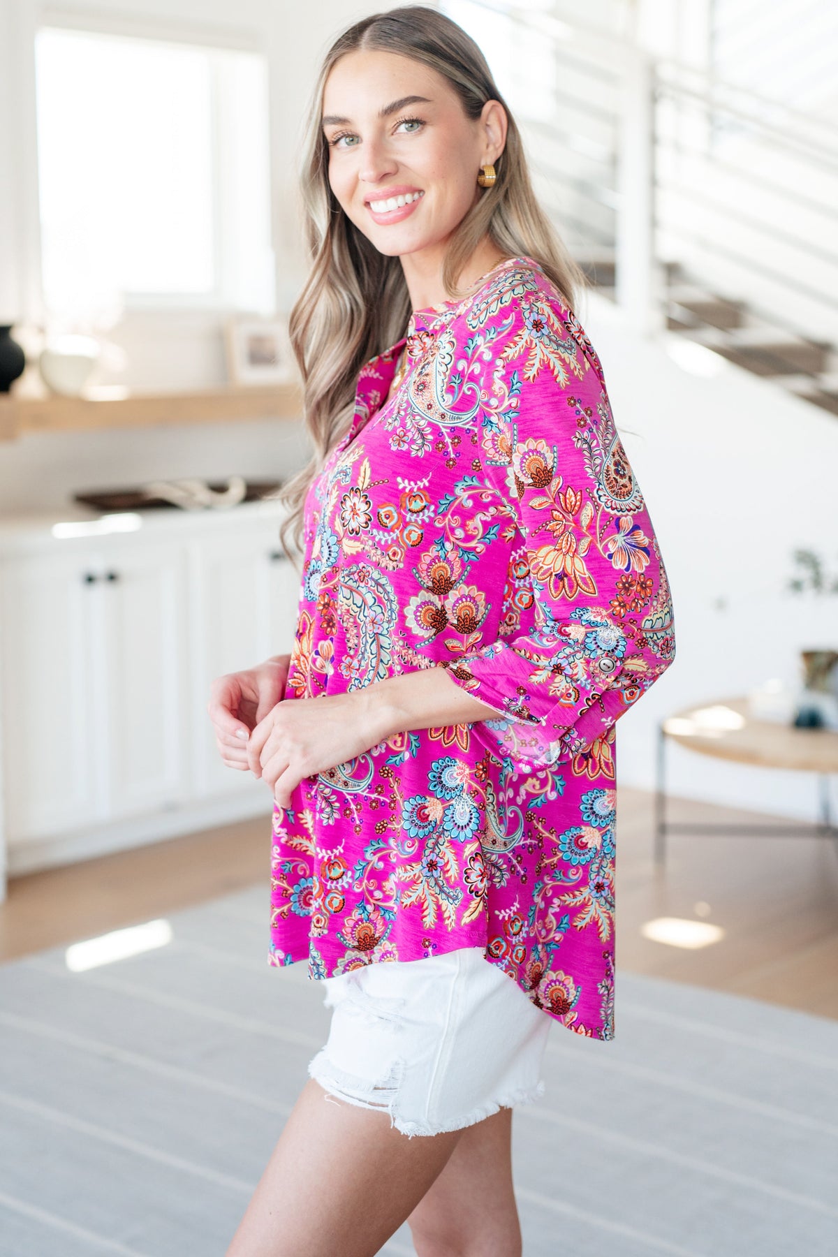 Lizzy Top in Magenta Floral Paisley - Mack and Mav Boutique