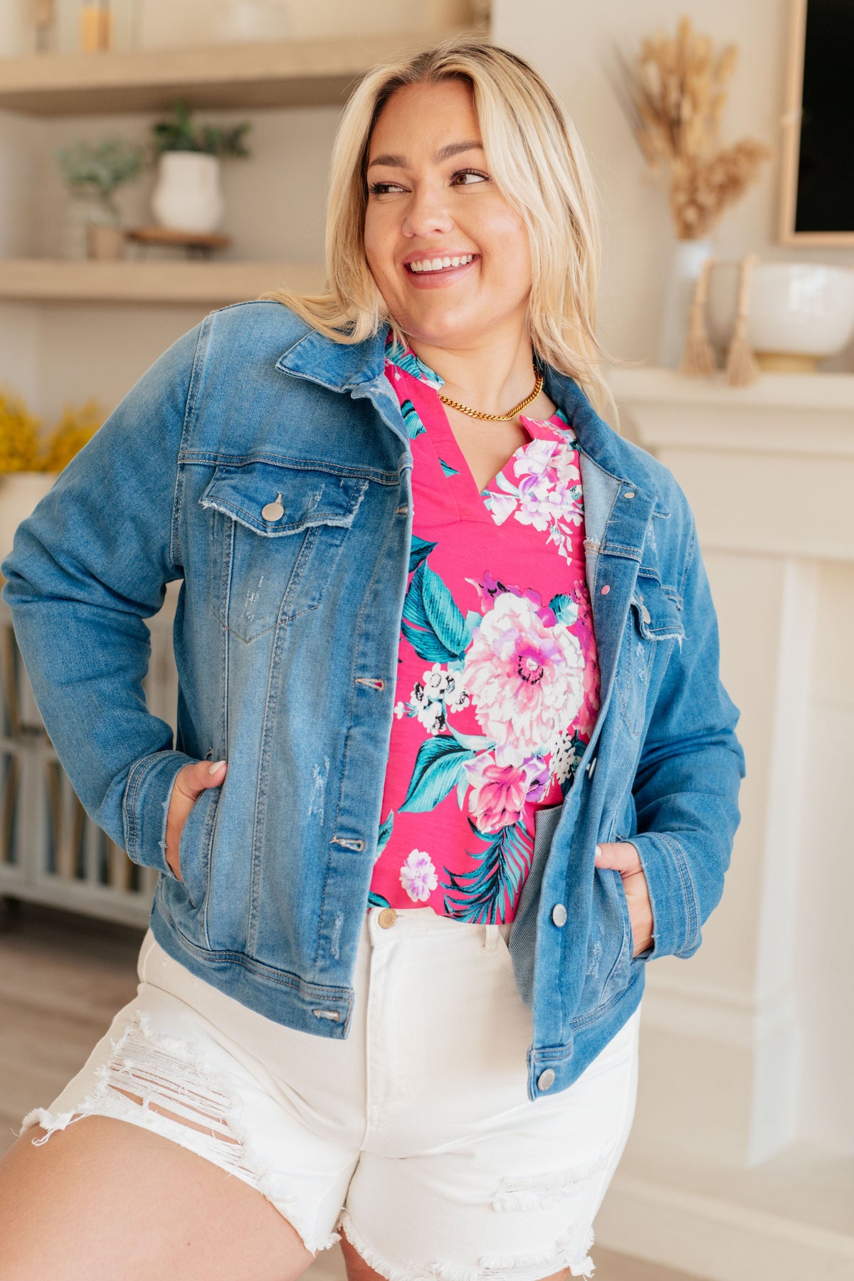 Lizzy Top in Magenta and Teal Tropical Floral - Mack and Mav Boutique