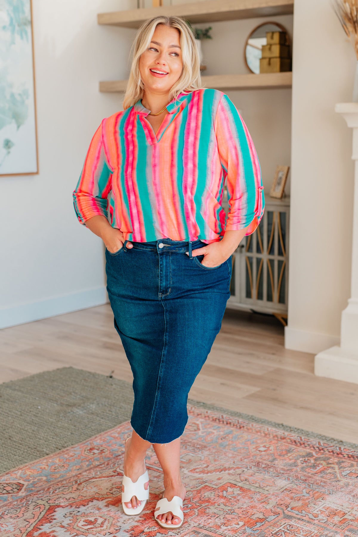 Lizzy Top in Ombre Mint Stripe - Mack and Mav Boutique