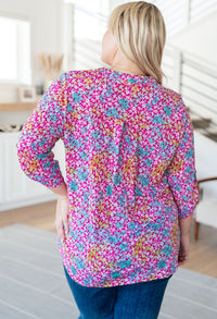 Lizzy Top in Pink and Aqua Ditsy Floral - Mack and Mav Boutique