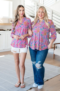 Lizzy Top in Pink and Aqua Ditsy Floral - Mack and Mav Boutique