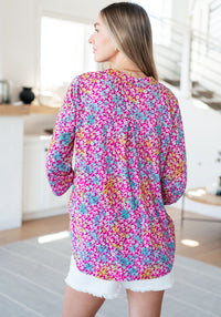 Lizzy Top in Pink and Aqua Ditsy Floral - Mack and Mav Boutique