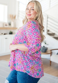 Lizzy Top in Pink and Aqua Ditsy Floral - Mack and Mav Boutique