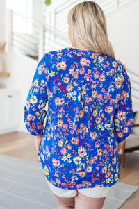Lizzy Top in Royal and Blush Floral - Mack and Mav Boutique