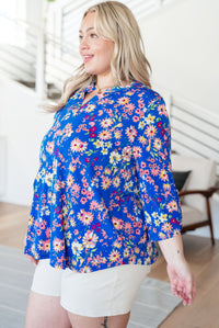 Lizzy Top in Royal and Blush Floral - Mack and Mav Boutique