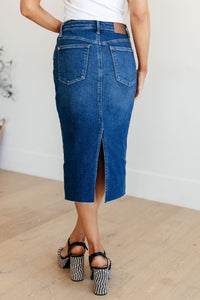 Marcy High Rise Denim Midi Skirt - Mack and Mav Boutique