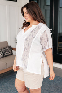 Mention Me Floral Accent Top in Ivory - Mack and Mav Boutique