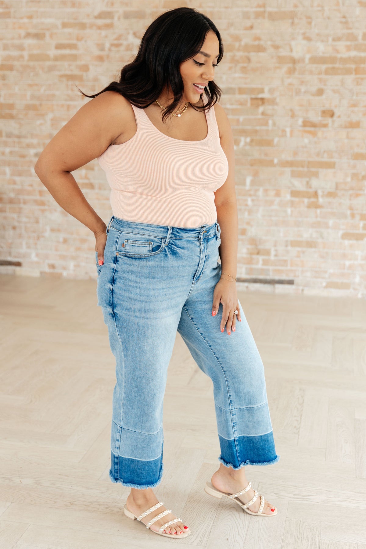 Olivia High Rise Wide Leg Crop Jeans in Medium Wash - Mack and Mav Boutique