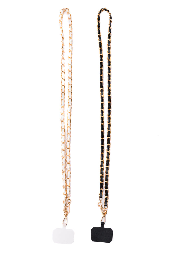 PU Leather Gold Chain Cell Phone Lanyard Set of 2 - Mack and Mav Boutique