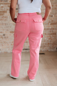 Peggy High Rise Cargo Straight Jeans in Pink - Mack and Mav Boutique
