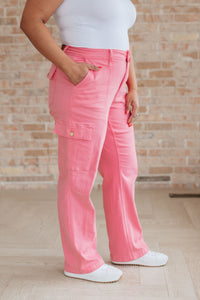 Peggy High Rise Cargo Straight Jeans in Pink - Mack and Mav Boutique