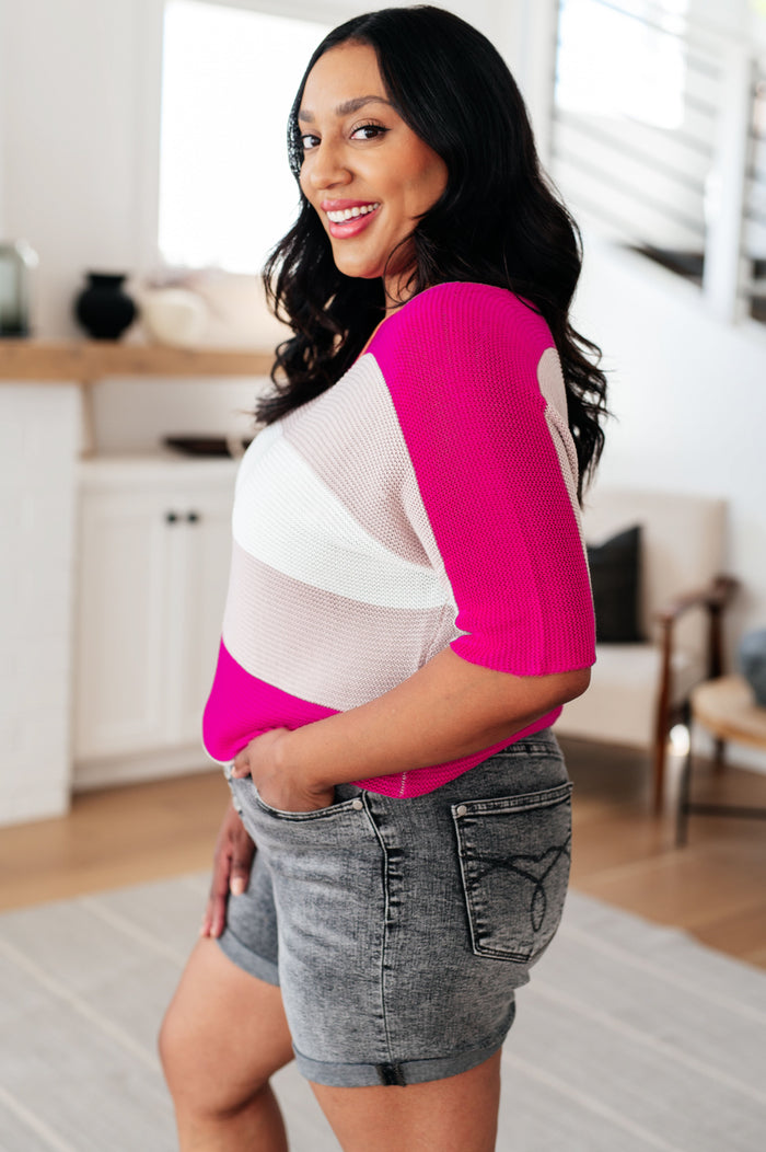 Rows Of Rose Short Sleeve Knit Top - Mack and Mav Boutique
