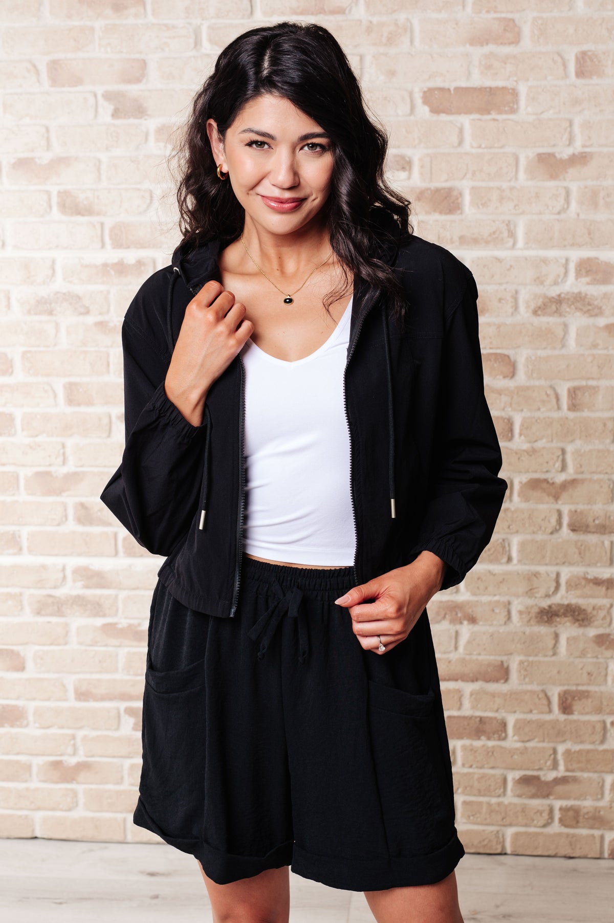 Sky of Only Clouds Zip Up in Black - Mack and Mav Boutique
