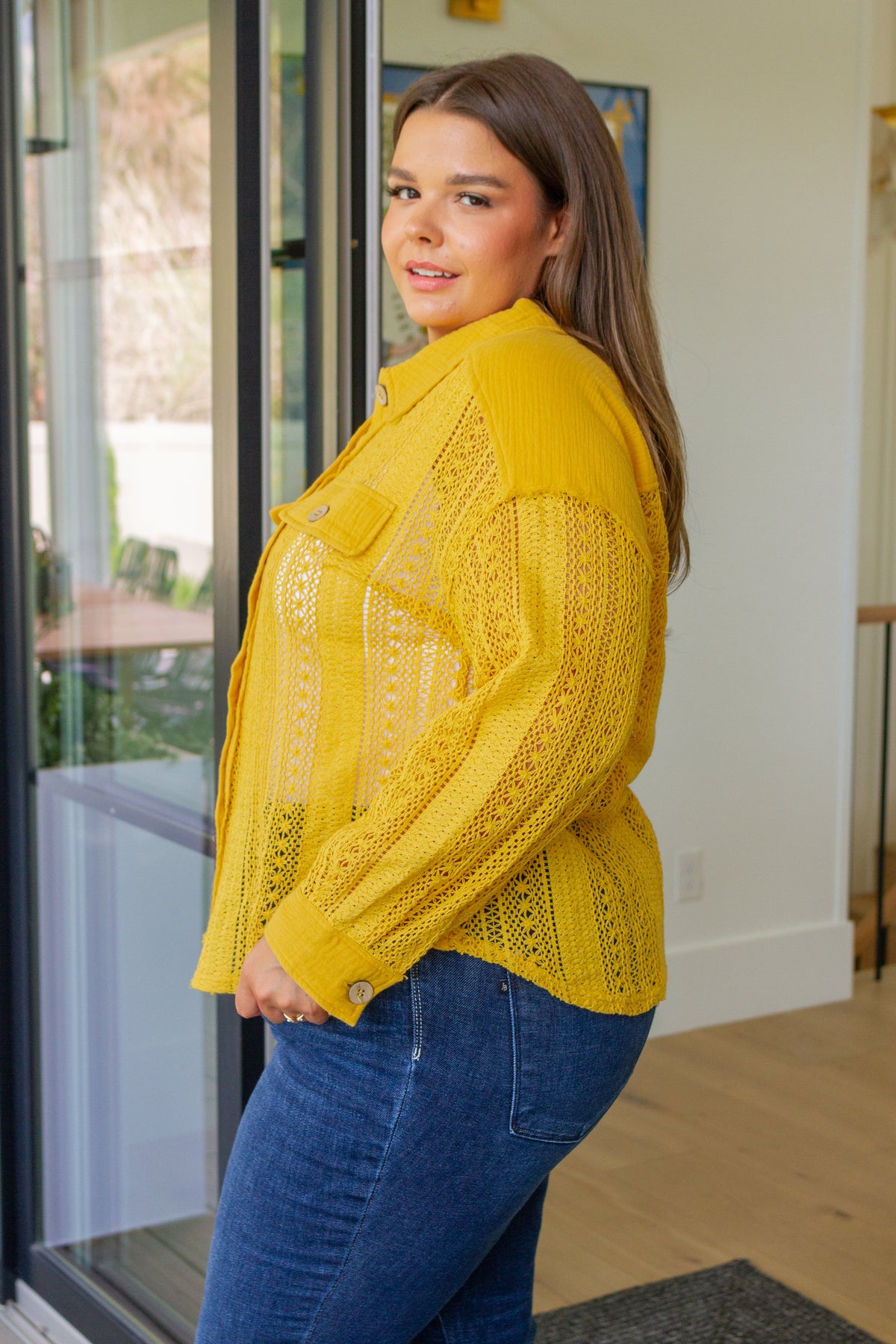 Sweeter Than Nectar Lace Button Down in Honey - Mack and Mav Boutique