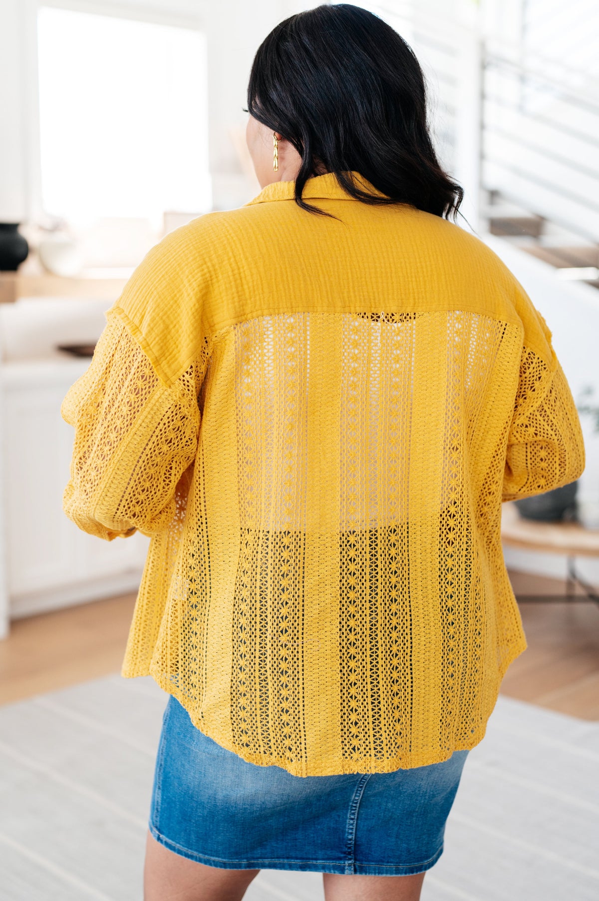 Sweeter Than Nectar Lace Button Down in Honey - Mack and Mav Boutique