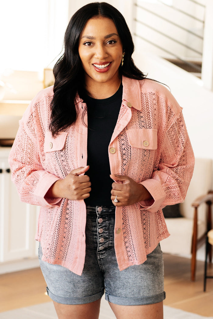 Sweeter Than Nectar Lace Button Down in Rose - Mack and Mav Boutique