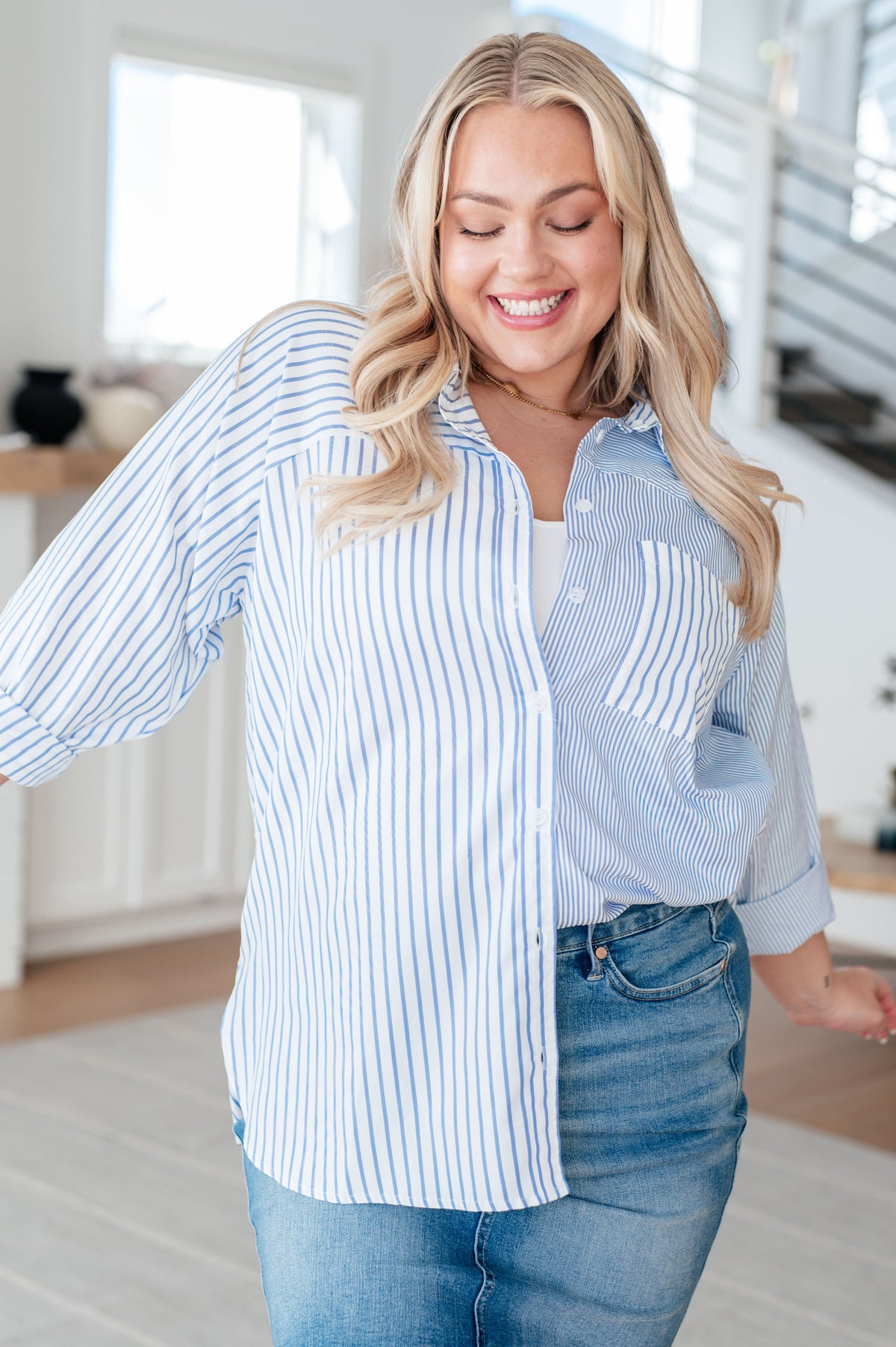 This or That Striped Button Down - Mack and Mav Boutique