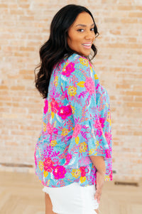 Willow Bell Sleeve Top in Bright Blue Floral - Mack and Mav Boutique