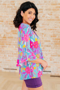 Willow Bell Sleeve Top in Bright Blue Floral - Mack and Mav Boutique