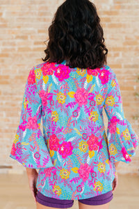 Willow Bell Sleeve Top in Bright Blue Floral - Mack and Mav Boutique