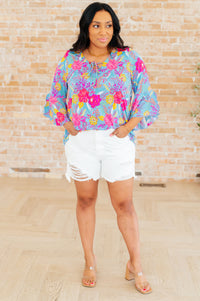 Willow Bell Sleeve Top in Bright Blue Floral - Mack and Mav Boutique
