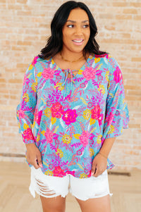 Willow Bell Sleeve Top in Bright Blue Floral - Mack and Mav Boutique