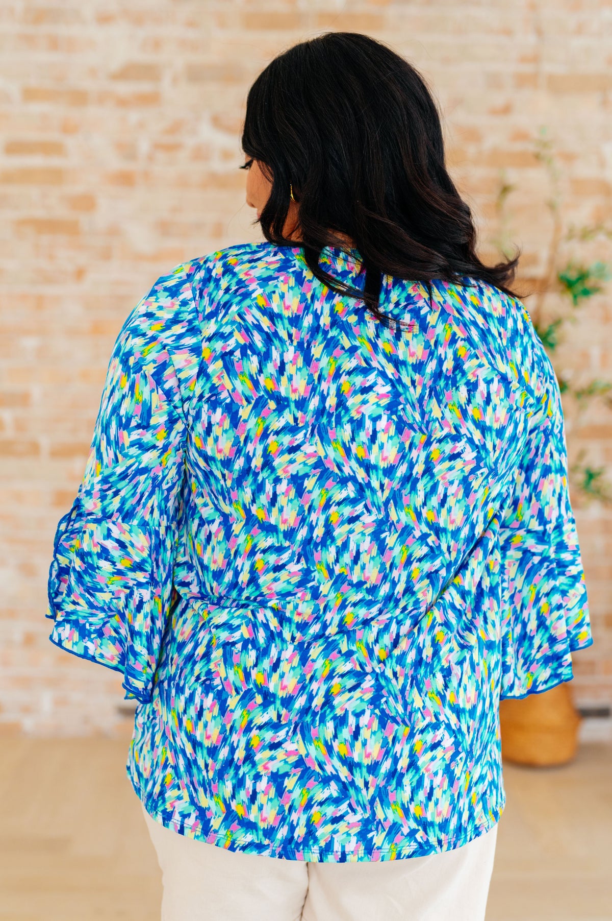 Willow Bell Sleeve Top in Royal Brushed Multi - Mack and Mav Boutique