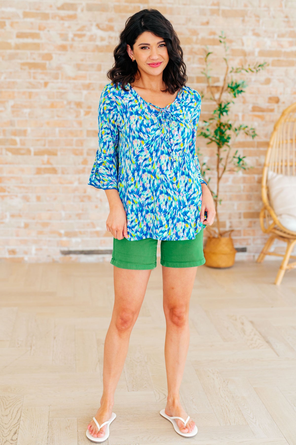 Willow Bell Sleeve Top in Royal Brushed Multi - Mack and Mav Boutique