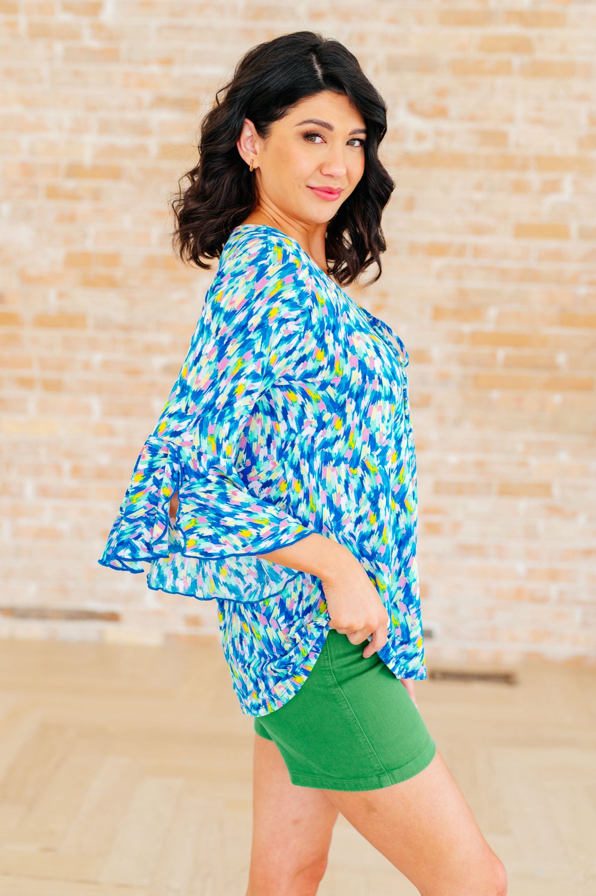Willow Bell Sleeve Top in Royal Brushed Multi - Mack and Mav Boutique