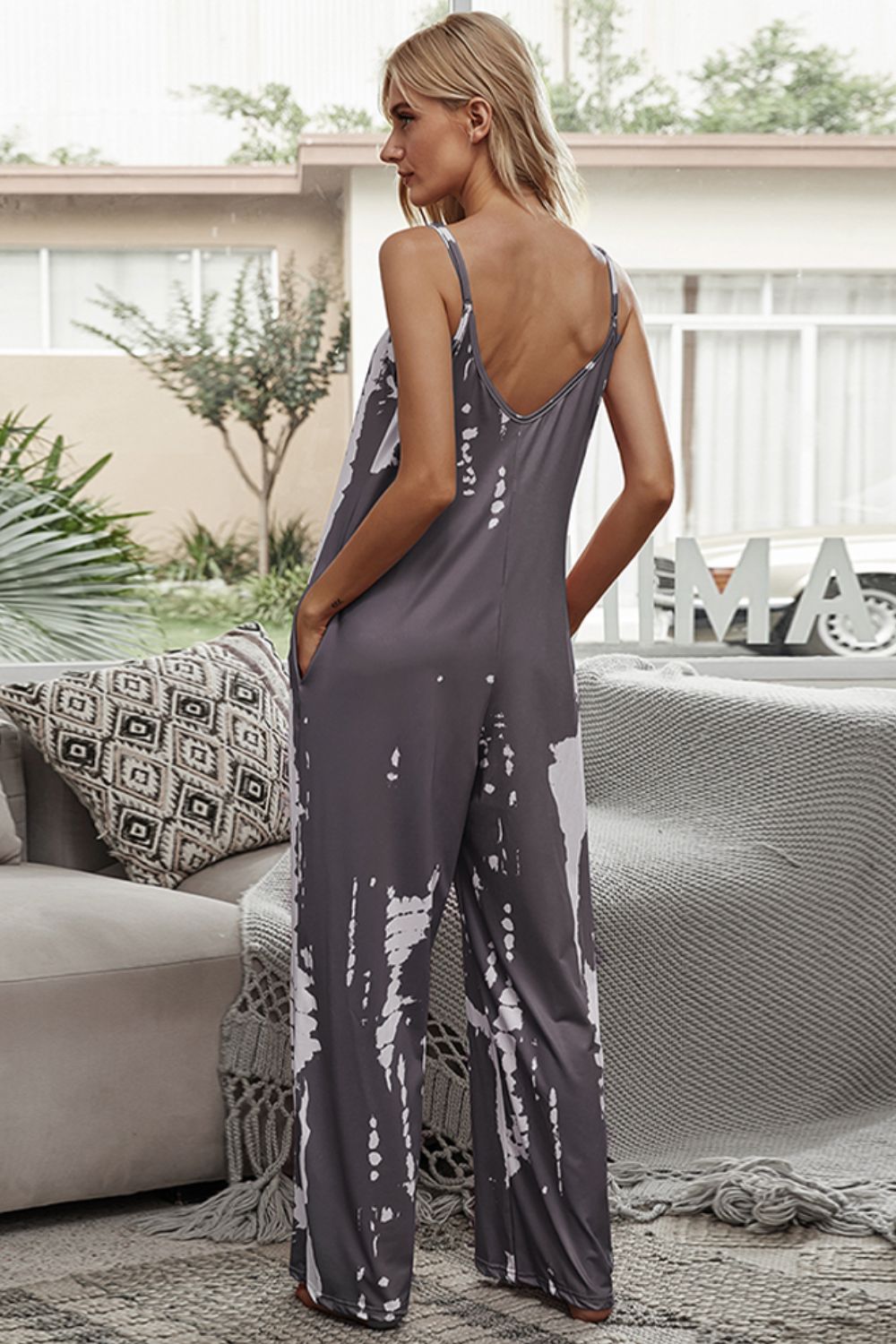 Tie-Dye Spaghetti Strap Jumpsuit with Pockets - Mack and Mav Boutique