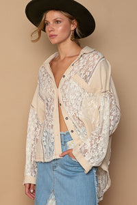 POL Oversize Lace Button-Down Shirt - Mack and Mav Boutique