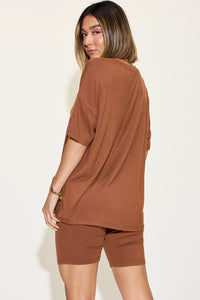 Basic Bae Full Size V-Neck Drop Shoulder T-Shirt and Shorts Set - Mack and Mav Boutique
