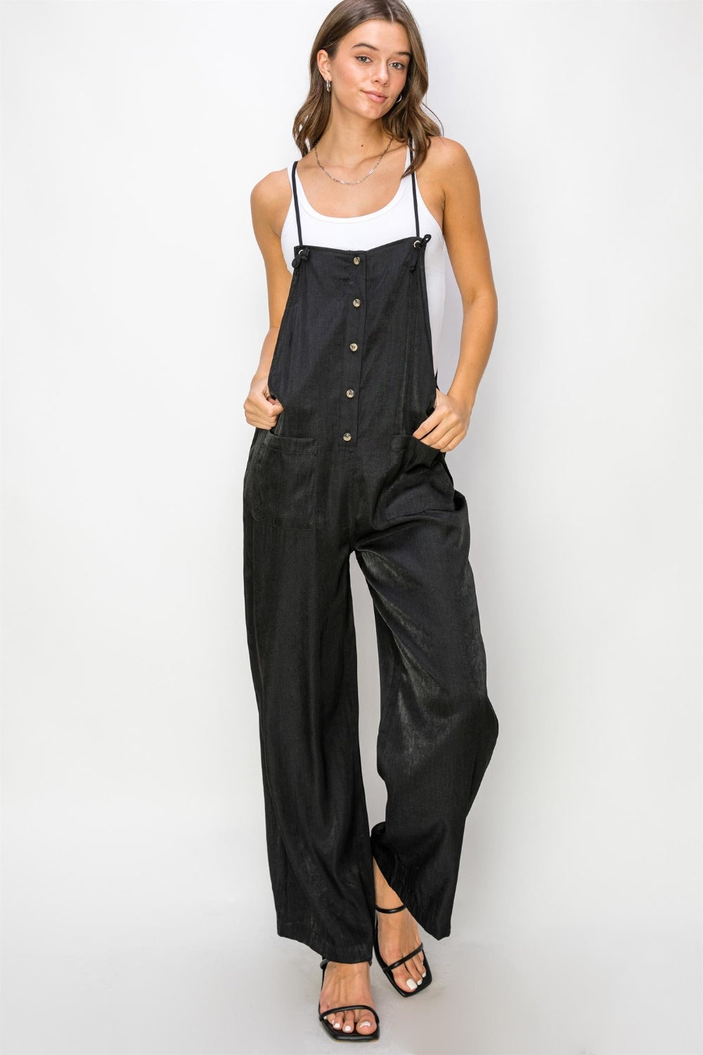 HYFVE Half Button Sleeveless Straight Jumpsuit - Mack and Mav Boutique