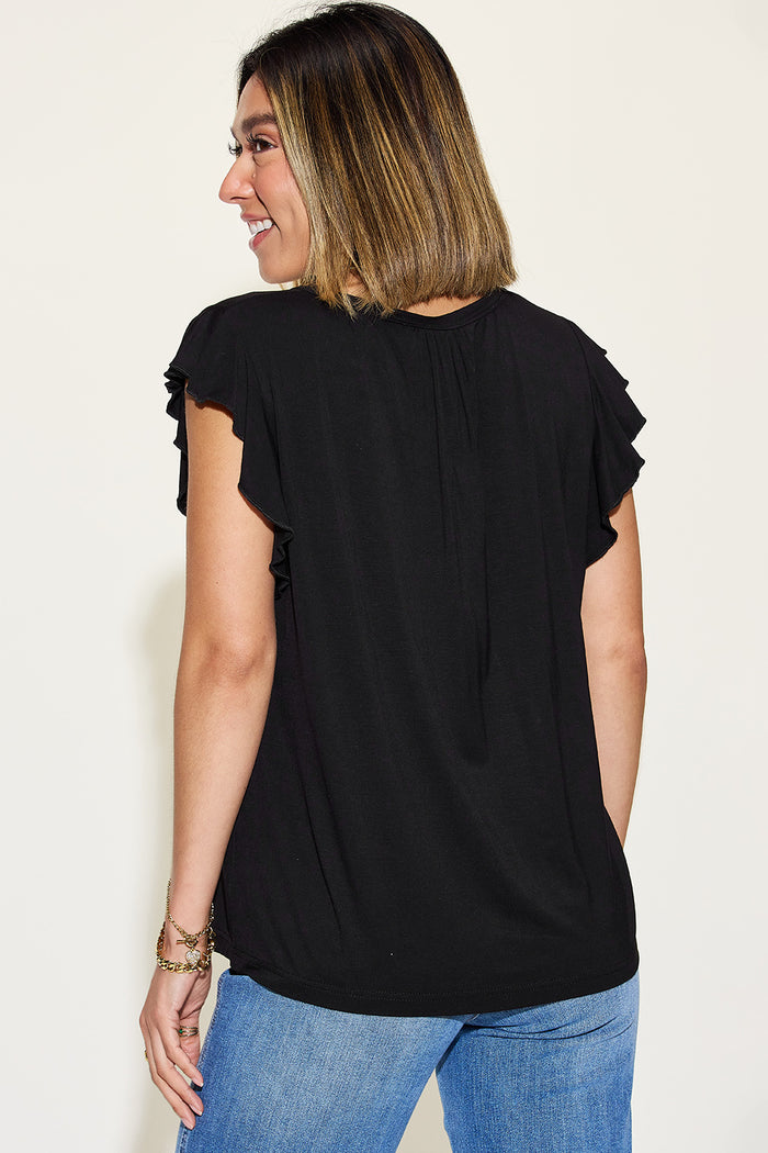 Basic Bae Full Size Bamboo Notched Ruffled Short Sleeve T-Shirt - Mack and Mav Boutique