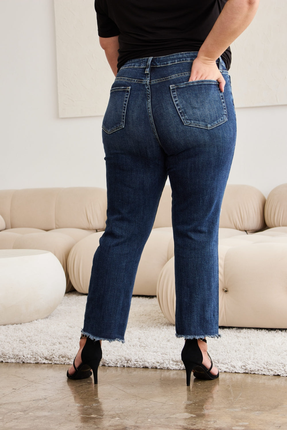 RFM Crop Dylan Full Size Tummy Control Distressed High Waist Raw Hem Jeans - Mack and Mav Boutique