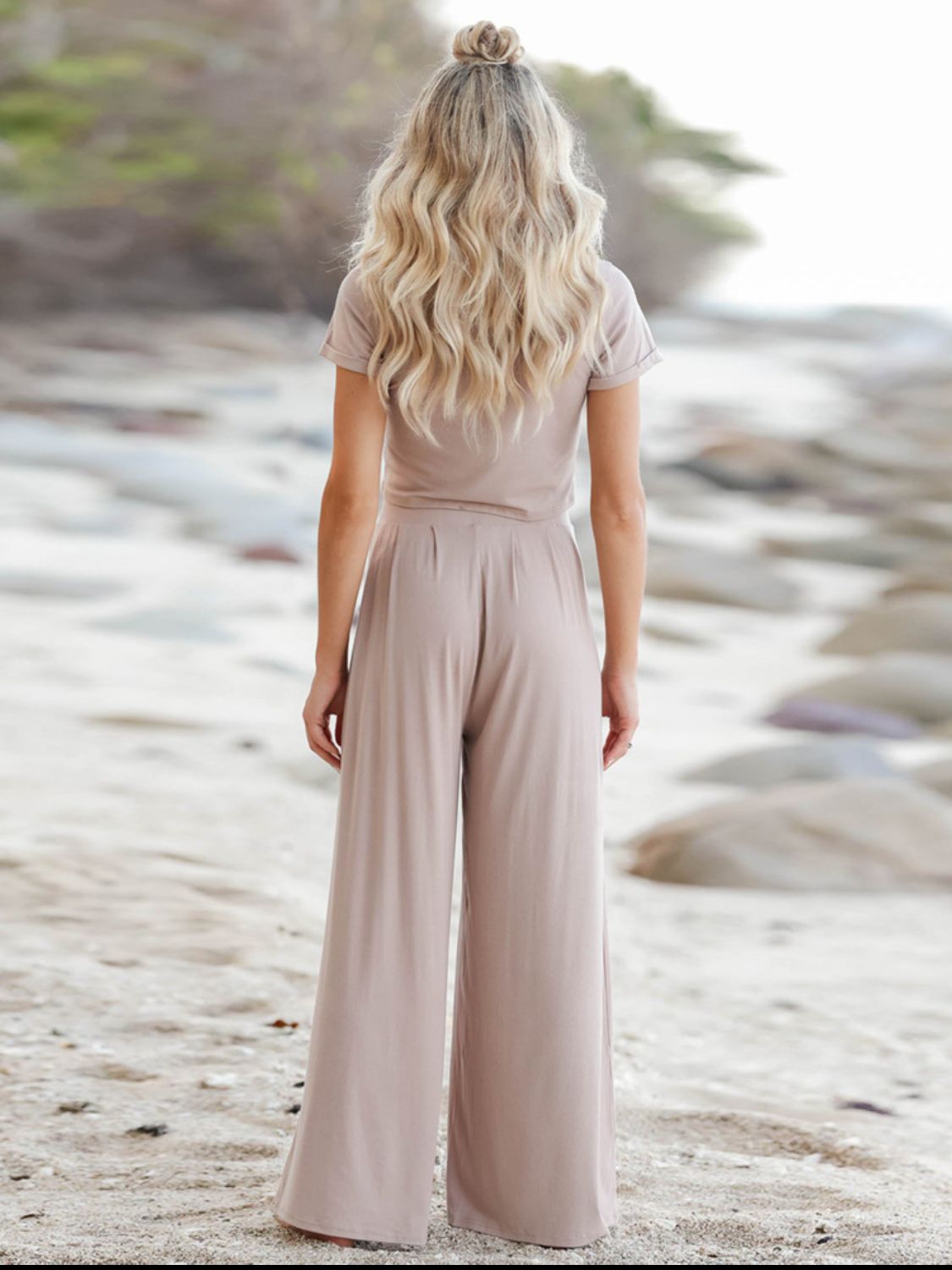 Short Sleeve T-Shirt and Wide Leg Pants Set - Mack and Mav Boutique