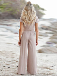 Short Sleeve T-Shirt and Wide Leg Pants Set - Mack and Mav Boutique