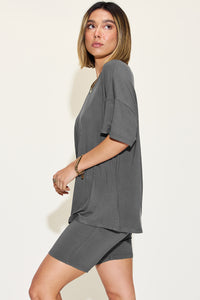 Basic Bae Full Size V-Neck Drop Shoulder T-Shirt and Shorts Set - Mack and Mav Boutique