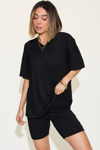 Basic Bae Full Size V-Neck Drop Shoulder T-Shirt and Shorts Set - Mack and Mav Boutique