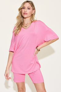Basic Bae Full Size V-Neck Drop Shoulder T-Shirt and Shorts Set - Mack and Mav Boutique