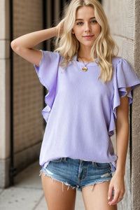 Heimish Full Size Ruffled Sleeve Ribbed Top - Mack and Mav Boutique