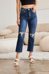RFM Crop Dylan Full Size Tummy Control Distressed High Waist Raw Hem Jeans - Mack and Mav Boutique
