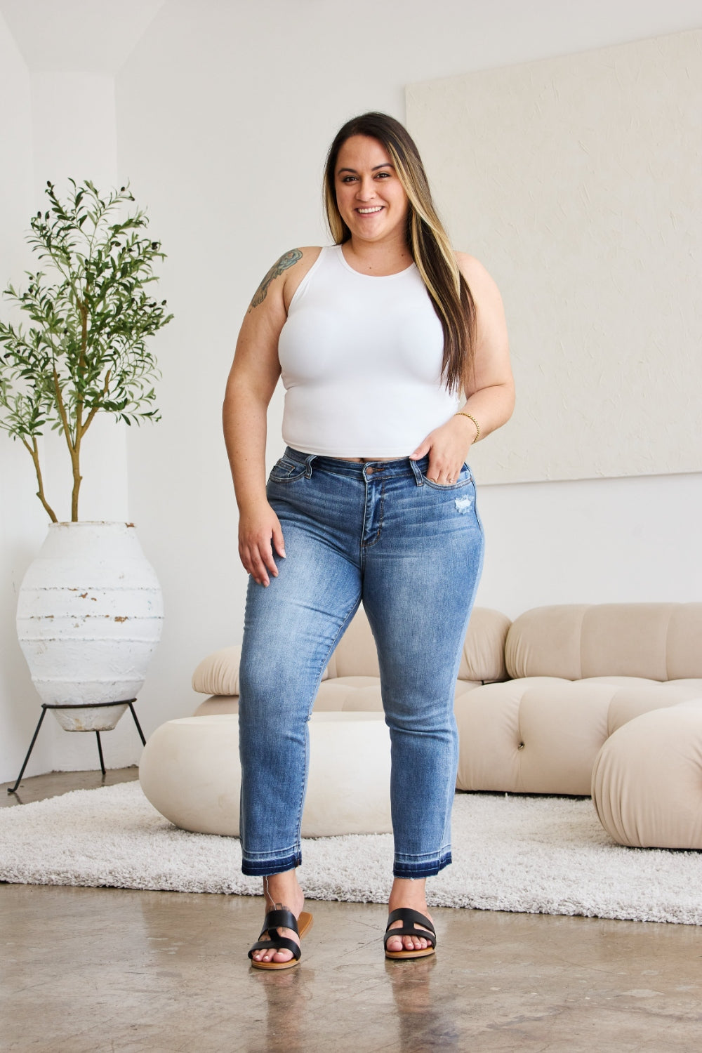 Judy Blue Full Size Release Hem Cropped Bootcut Jeans - Mack and Mav Boutique