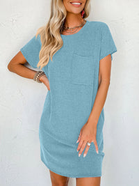 Round Neck Short Sleeve Mini Dress - Mack and Mav Boutique