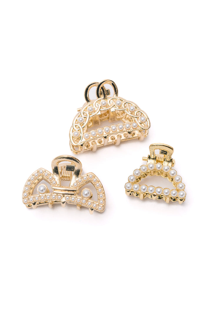 Gold & Pearl Mini Hair Clips Set of Three - Mack and Mav Boutique
