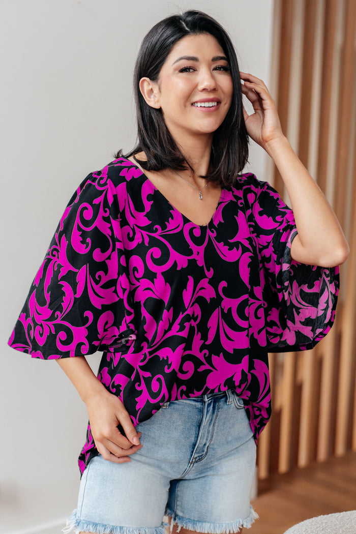 Casually Cute V-Neck Top in Magenta - Mack and Mav Boutique